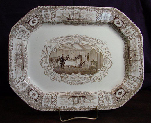 Platter in BOSTON MAILS GENTLEMANS CABIN showing all four ships on the border J and T Edwards