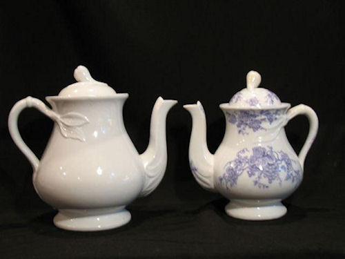 Split Pod Shape with light blue Vine transfer Teapots