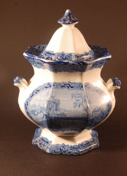 Primary Shape SAXONY BLUE pattern Sugar Bowl early James Edwards