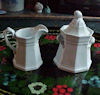 Full Panel Gothic Square Rose Bud Shape Sugar Bowl and Jug James Edwards